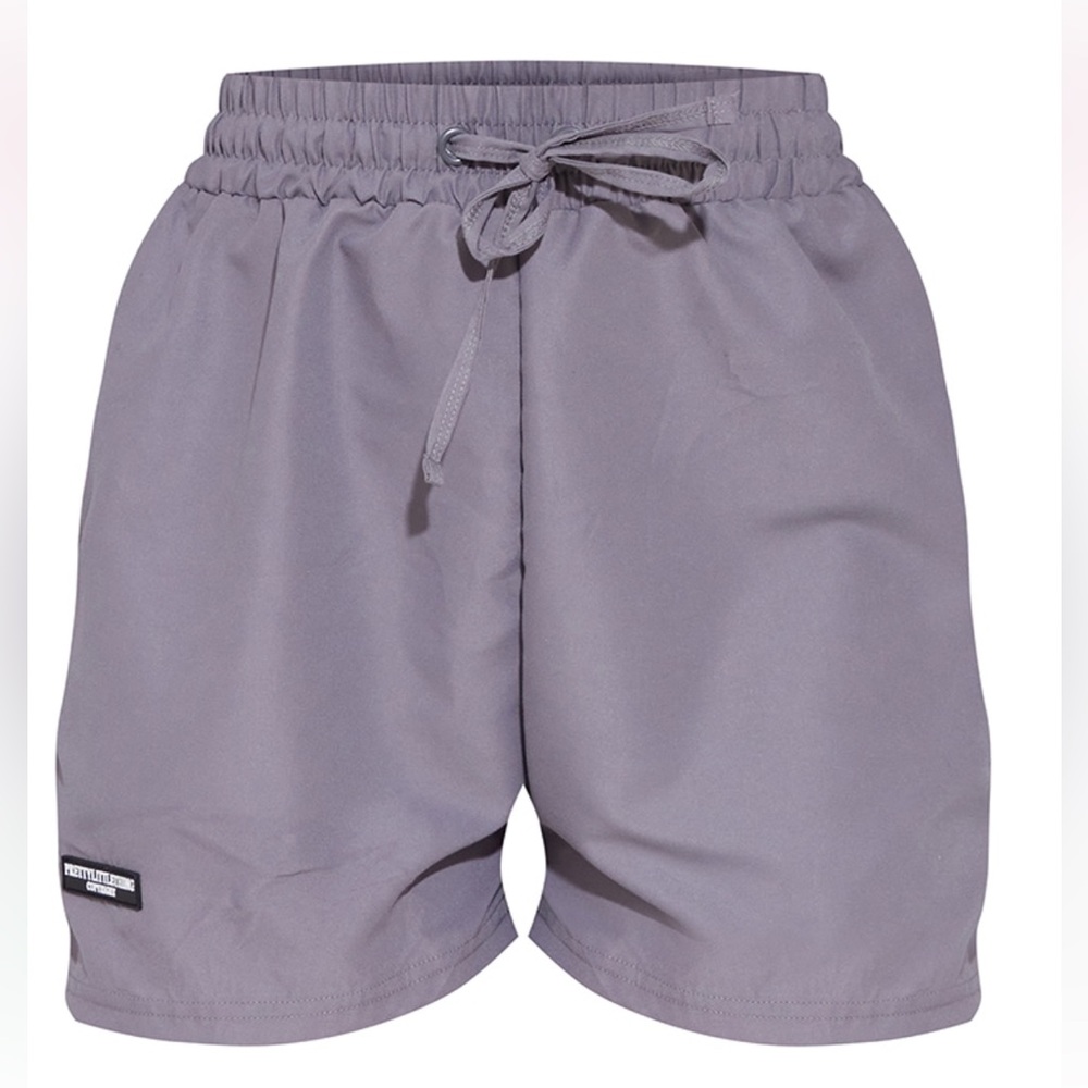 PRETTYLITTLETHING Grey Rubber Badge Peach Skin
Runner Shorts